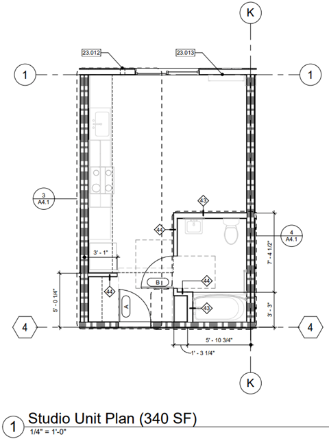 Floor plan for studio, 1 bath, 430 sqft